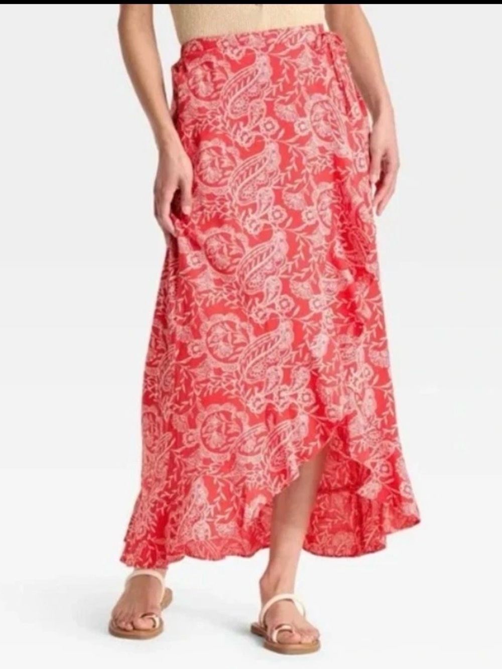 NWT Universal Thread Red Paisley High-Low Wrap Skirt, size Medium
